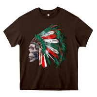 Chocolate Brown mexican indian headdress with skull Heavy Core Tee - RanaPortraitStore
