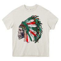 Cream mexican indian headdress with skull Heavy Core Tee - RanaPortraitStore