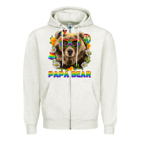 Oatmeal Heather Papa Bear Pride LGBTQ+ Zipper Hoodie - BundleAndBundleShop
