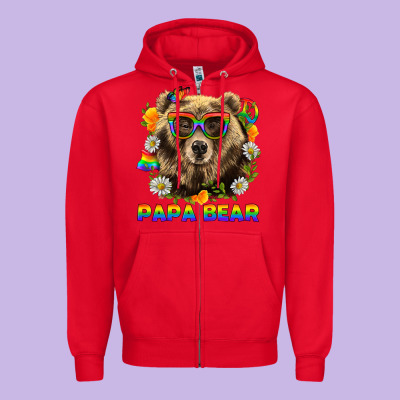 Papa Bear Pride Lgbtq+ Zipper Hoodie Designed By Bundleandbundleshop