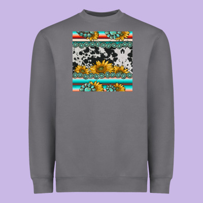 Sunflower Cowhide Serape Coaster Heavyweight Sweatshirt Designed By Barkaloodesign