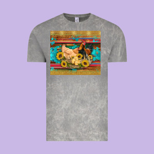 Western Coop Animals Farm Chicken Chick Rooster Sunflowers Wooden Sera Vintage Tee Designed By Artiststas