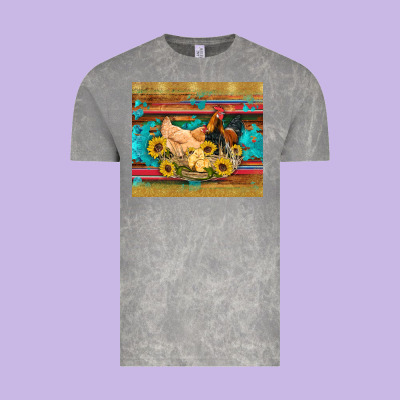 Western Coop Animals Farm Chicken Chick Rooster Sunflowers Wooden Sera Vintage Tee Designed By Artiststas