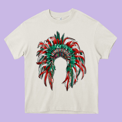 Mexican Flag Indian Headdress Heavy Core Tee Designed By Ranaportraitstore