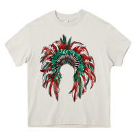 Cream mexican flag indian headdress Heavy Core Tee - RanaPortraitStore