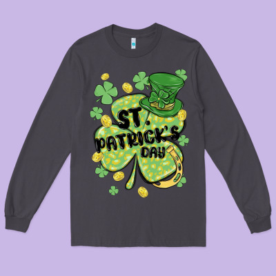 St. Patrick's Day Shamrock Long Sleeve Tee Designed By Maliassmallbusiness