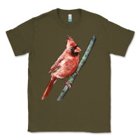 Army Green Northern Cardinal Bird Classic Tee - LillyAllenDesigns