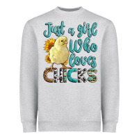 Heather Grey Western Just A Girl Who loves Chicks Heavyweight Sweatshirt - LillyAllenDesigns