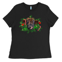 Black Christmas highland calf Ladies Tee - RanaPortraitStore