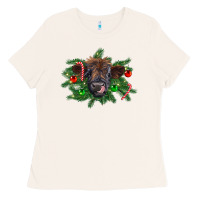 Bone Christmas highland calf Ladies Tee - RanaPortraitStore