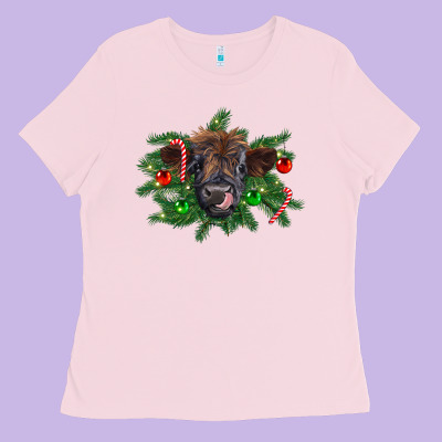 Christmas Highland Calf Ladies Tee Designed By Ranaportraitstore