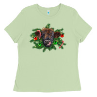 Matcha Christmas highland calf Ladies Tee - RanaPortraitStore