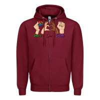 Burgundy Peace Love Pride Zipper Hoodie - BundleAndBundleShop