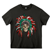 Asphalt mexican flag indian headdress with  skull Heavy Core Tee - RanaPortraitStore