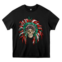 Black mexican flag indian headdress with  skull Heavy Core Tee - RanaPortraitStore