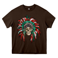 Chocolate Brown mexican flag indian headdress with  skull Heavy Core Tee - RanaPortraitStore