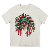 Mexican Flag Indian Headdress With  Skull Heavy Core Tee | Teevron