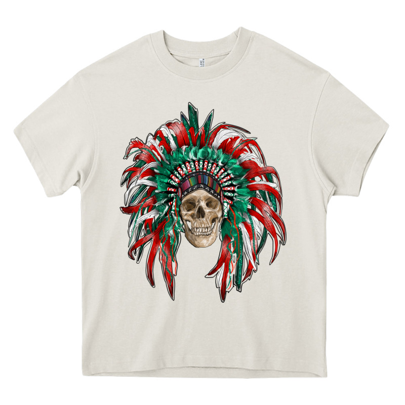 Mexican Flag Indian Headdress With  Skull Heavy Core Tee by RanaPortraitStore | Teevron