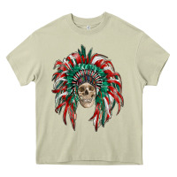 Mossy mexican flag indian headdress with  skull Heavy Core Tee - RanaPortraitStore