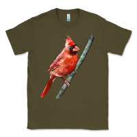 Army Green Northern Cardinal Bird Classic Tee - LillyAllenDesigns