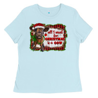 Baby Blue all i want for christmas is a cow highland calf Ladies Tee - RanaPortraitStore