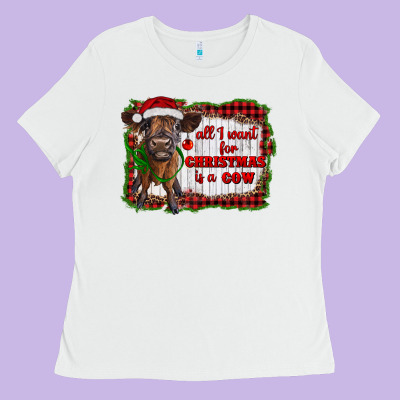 All I Want For Christmas Is A Cow Highland Calf Ladies Tee Designed By Ranaportraitstore