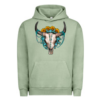 Pigment Oil Green sunflower gemstone bull skull Urban Hoodie - OliviaCreatesArt