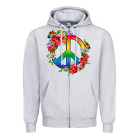 Heather Grey Peace Pride LGBTQ+ And Flowers Zipper Hoodie - BundleAndBundleShop