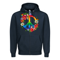 Navy Peace Pride LGBTQ+ And Flowers Zipper Hoodie - BundleAndBundleShop