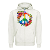 Oatmeal Heather Peace Pride LGBTQ+ And Flowers Zipper Hoodie - BundleAndBundleShop