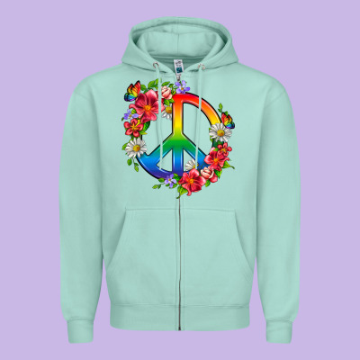 Peace Pride Lgbtq+ And Flowers Zipper Hoodie Designed By Bundleandbundleshop