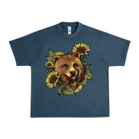 Midnight Navy bear head sunflowers Urban Heavy Tee - NancyCooperArtShop