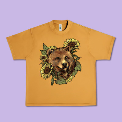 Bear Head Sunflowers Urban Heavy Tee Designed By Nancycooperartshop