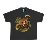 Pigment Black bear head sunflowers Urban Heavy Tee - NancyCooperArtShop