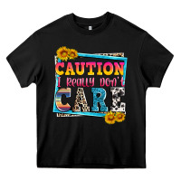 Black caution i really don't care Heavy Core Tee - Zillion Design Studio
