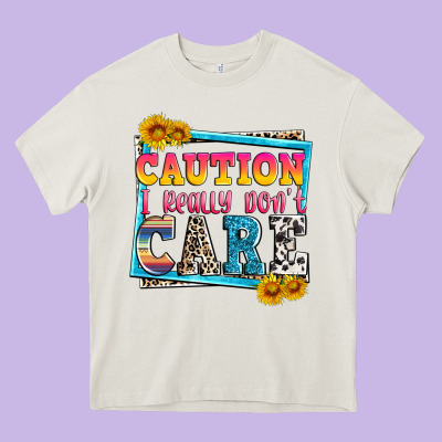 Caution I Really Don't Care Heavy Core Tee Designed By Zillion Design Studio