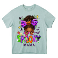 Arona Halloween Afro Messy Bun Spooky Mama Heavy Core Tee - texasbilliewilder