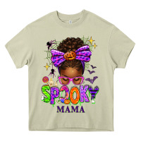 Mossy Halloween Afro Messy Bun Spooky Mama Heavy Core Tee - texasbilliewilder