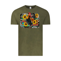 Vintage Olive western rooster coop animals sunflowers cowhide serape wooden Vintage Tee - Artiststas