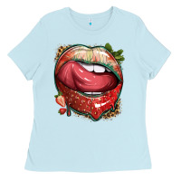 Baby Blue strawberry lips with leopard Ladies Tee - texasbilliewilder