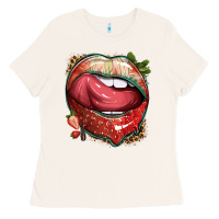 Bone strawberry lips with leopard Ladies Tee - texasbilliewilder
