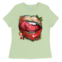 Matcha strawberry lips with leopard Ladies Tee - texasbilliewilder
