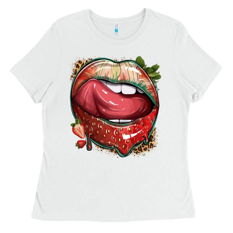 Strawberry Lips With Leopard Ladies Tee by texasbilliewilder | Teevron
