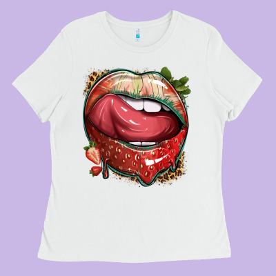 Strawberry Lips With Leopard Ladies Tee Designed By Texasbilliewilder