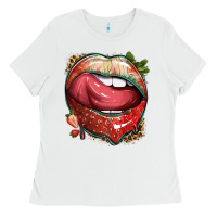 White strawberry lips with leopard Ladies Tee - texasbilliewilder