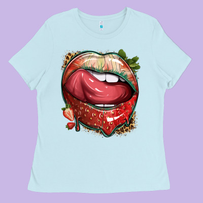 Strawberry Lips With Leopard Ladies Tee Designed By Texasbilliewilder