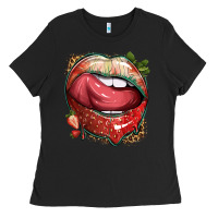 Black strawberry lips with leopard Ladies Tee - texasbilliewilder