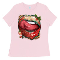 Bubblegum Pink strawberry lips with leopard Ladies Tee - texasbilliewilder
