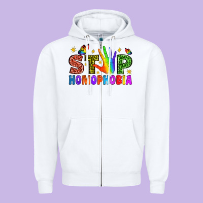 Western Stop Homophobia Zipper Hoodie Designed By Bundleandbundleshop