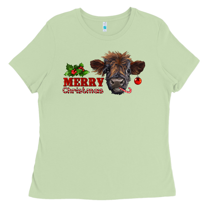Merry Christmas Highland Calf With Candy Cane Ladies Tee by RanaPortraitStore | Teevron